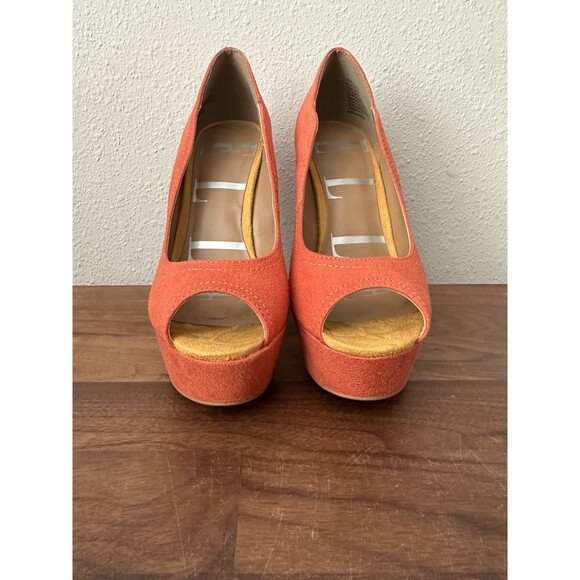 Elle Women’s Peep Toe Wedge Heels Orange Size 6 M Elfleuorange - Picture 3 of 13